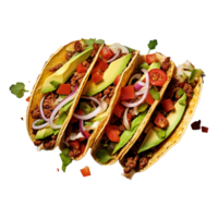 ai généré tacos avec du boeuf tomates Avocat Chili et oignons isolé sur transparent Contexte png