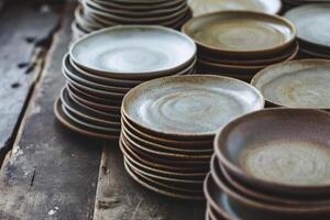 AI generated Vintage ceramic plates. Empty beautiful ceramic plates. Generative AI photo