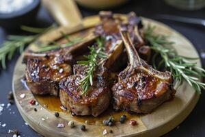 AI generated Lamb chops with rosemary and garlic. Generative AI photo