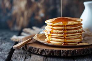 AI generated Homemade stack classic pancakes with maple syrup. Generative AI photo