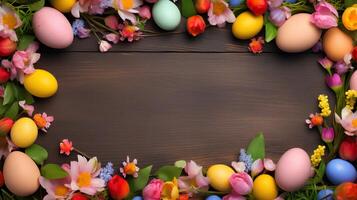 AI generated sfondo colorato di pasqua con uova e spazio vuoto photo