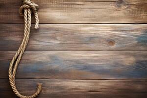 AI generated background with maritime wood and rope and empty space photo