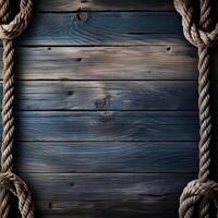 AI generated background with maritime wood and rope and empty space photo