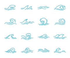ola línea iconos, mar y Oceano onda agua firmar vector