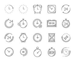 Timer clock, alarm, stopwatch outline icons vector