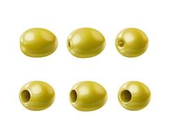 Realistic raw isolated green olives, oil and food vector