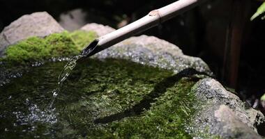 een Japans bamboe water fontein shishi-odoshi in zen tuin video