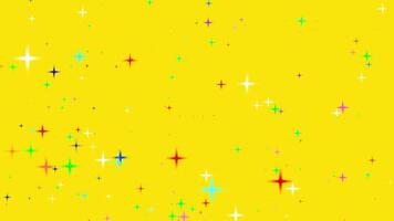 Motion graphics of the twinkle glitter colorful star sparkling behind yellow background video
