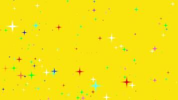 Motion graphics of the twinkle glitter colorful star sparkling behind yellow background video
