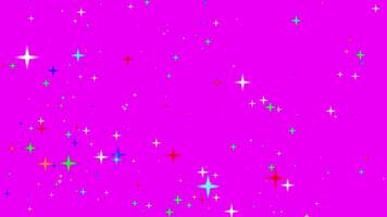 Motion graphics of the twinkle glitter colorful star sparkling behind magenta background video