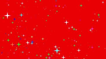 Motion graphics of the twinkle glitter colorful star sparkling behind red background video