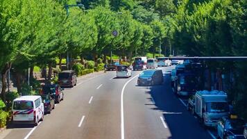 un' lasso di tempo di il traffico marmellata a il urbano strada nel tokyo teleobiettivo tiro inclinazione video