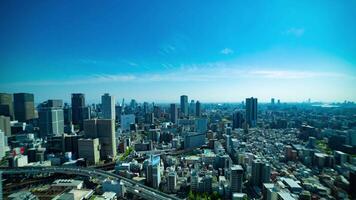 A timelapse of panorama cityscape near the railway in Osaka wide shot tilt video