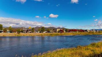 A timelapse of cloud near Katsuragawa river in Kyoto wide shot tilt video