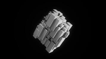 Abstract geometrical figure that changing its shape all the time and rotating on black background, seamless loop. Animation. Grey short blocks spinning endlessly. video