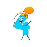 Cartoon math number four character with balloon vector