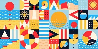 Summer beach vacation Bauhaus geometric pattern vector