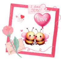 clipart of valentine's day card with two bees and a heart png