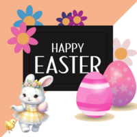 easter bunny with flowers and eggs png