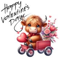 valentine's day cartoon cow driving a car with flowers and hearts png