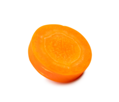 Top view of beautiful orange carrot slice isolated with clipping path and shadow in png file format