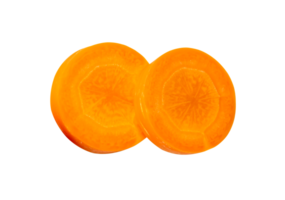 Top view of beautiful orange carrot slices in stack isolated with clipping path in png file format