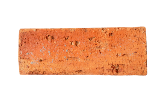 Top view of single old cracked red or orange brick isolated with clipping path in png file format