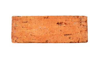 Top view of single old cracked red or orange brick isolated with clipping path in png file format