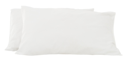 White pillows in stack after guest's use in hotel or resort room isolated with clipping path in png file format.  Concept of comfortable and happy sleep in daily life