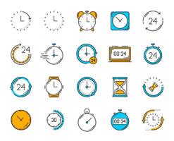 Alarm clock, stopwatch timer, calendar icons vector