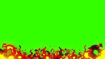 2d animado fogo chamas queimando desenho animado verde tela Preto e branco fumaça video