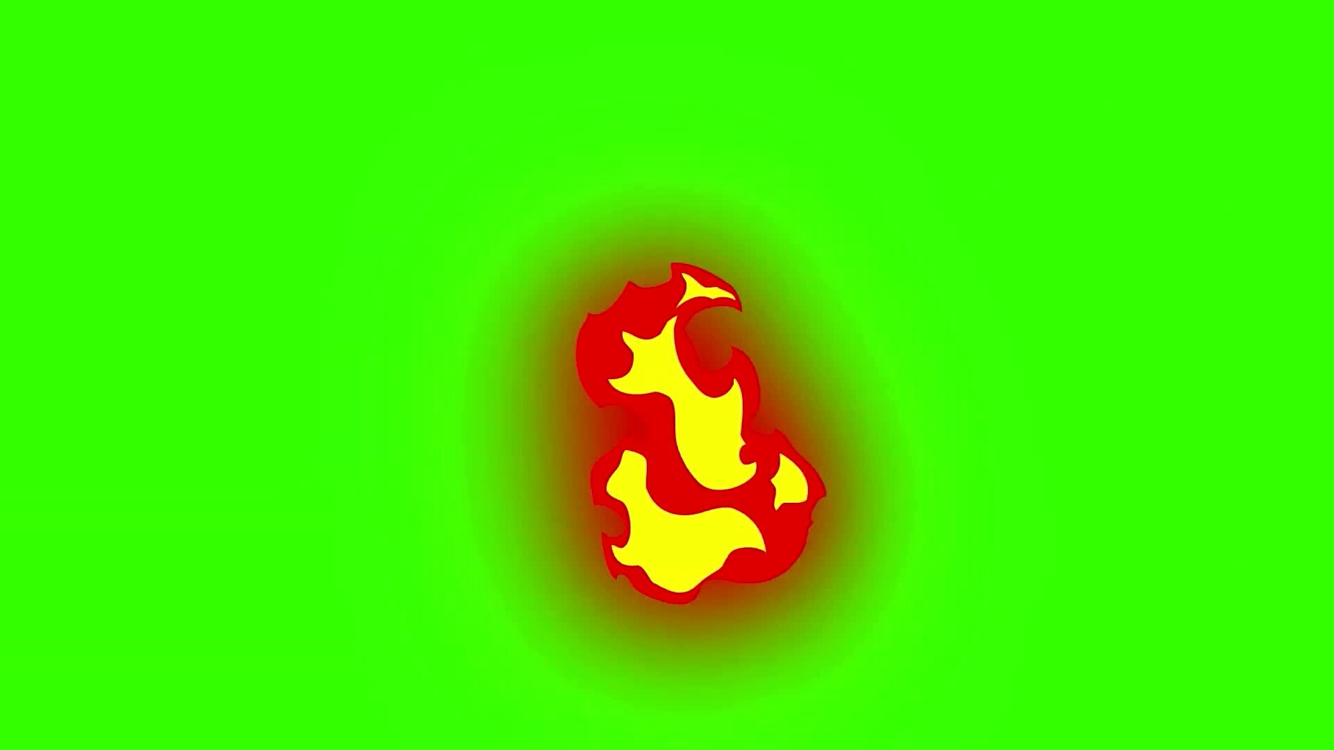 2D animated fire flames burning cartoon Green screen black and white