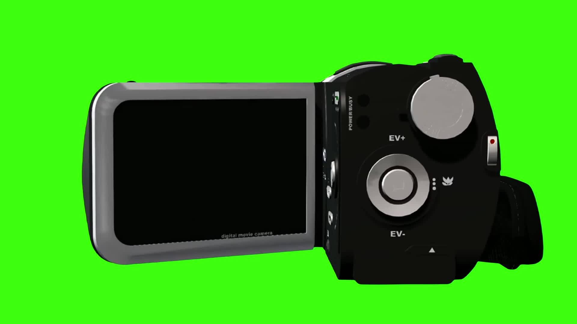 A handheld camera film video with a folding screen Green screen handy