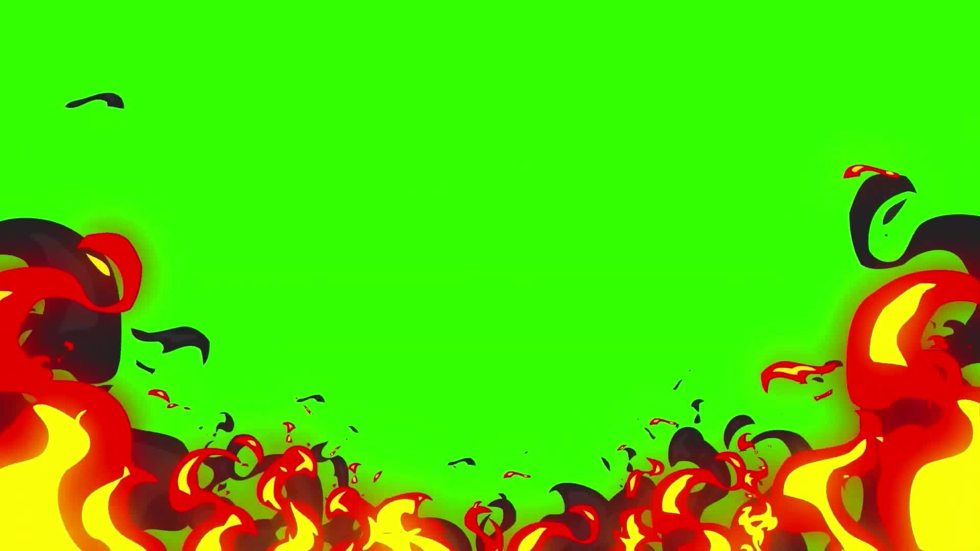 2D animated fire flames burning cartoon Green screen black and white