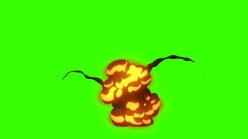 2d animado dibujos animados fuego explosión con negro fumar Amarillo naranja verde pantalla video