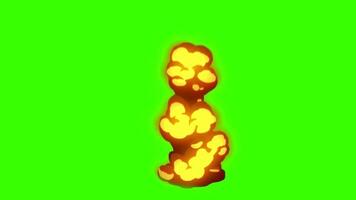 2d animato cartone animato fuoco esplosione con nero Fumo gialloarancio verde schermo video