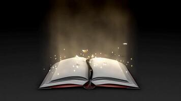 A magical book where golden butterflies and stars come out and camera goes into video