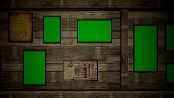 Wooden decor wall and memorable old photo frames chromakey or green screen video