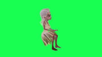 3D female zombie cursing green screen left angle video