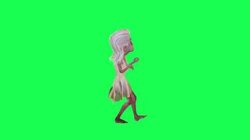 Cartoon zombie woman in white dress playing guitar green screen left angle video