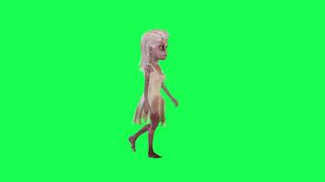 3d Female zombie walking left angle green screen video