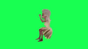 Animated female zombie sitting and clapping green screen right angle video