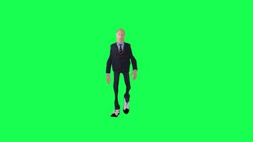Grün Bildschirm kahl dünn Mann formal tragen 3d Gehen Vorderseite Winkel video