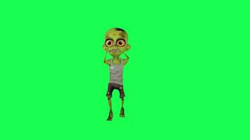 3d bebé zombi verde pantalla gesto de desaprobación cadera salto danza izquierda ángulo aislado video