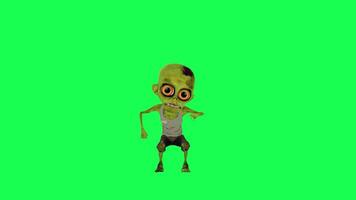 Green screen funny cartoon zombie dancing and cheering front angle video