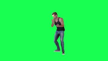 Criminal man and drug addict gangster with athletic body in green screen with ta video