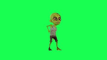 Green screen cartoon happy zombie dancing hip hop front angle video