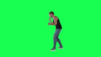 Criminal man and drug addict gangster with athletic body in green screen with ta video