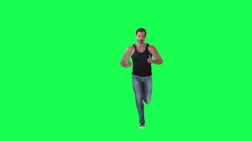 Criminal man and drug addict gangster with athletic body in green screen with ta video