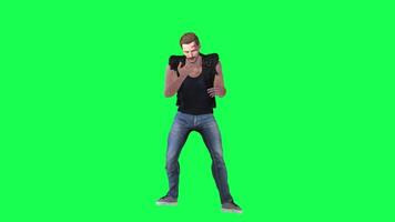 Criminal man and drug addict gangster with athletic body in green screen with ta video